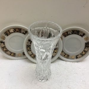 VTG Set of 3 Japanese Small Dishes & Crystal Vase Home Kitchen Dining Accents